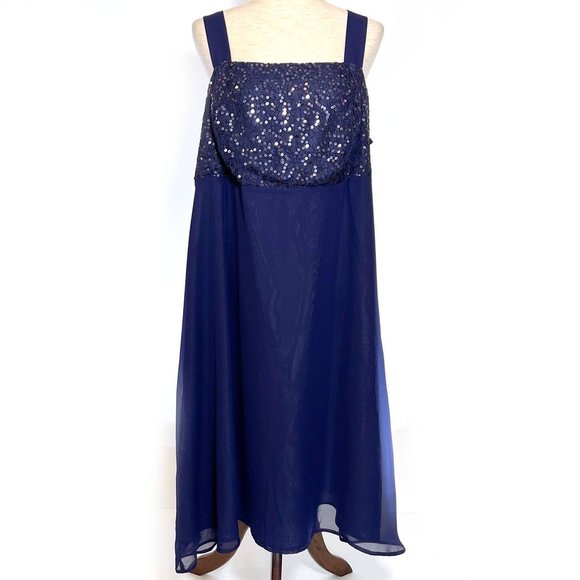 Woman Within | Dresses | Woman Within Midi Cocktail Dress Plus Sz 8w Blue W  Sequin Bodice Chiffon Skirt | Poshmark